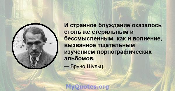 И странное блуждание оказалось столь же стерильным и бессмысленным, как и волнение, вызванное тщательным изучением порнографических альбомов.