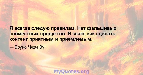 Я всегда следую правилам. Нет фальшивых совместных продуктов. Я знаю, как сделать контент приятным и приемлемым.