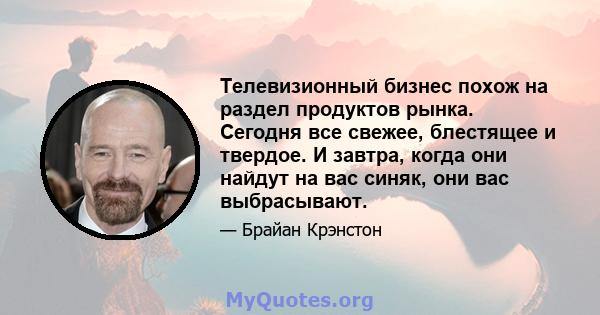 Телевизионный бизнес похож на раздел продуктов рынка. Сегодня все свежее, блестящее и твердое. И завтра, когда они найдут на вас синяк, они вас выбрасывают.