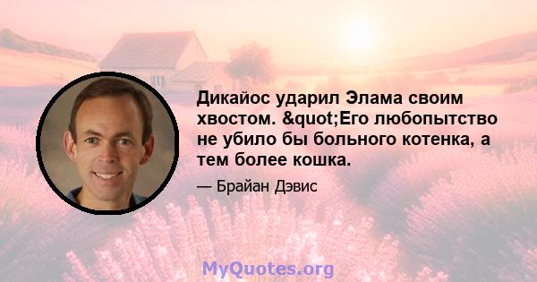 Дикайос ударил Элама своим хвостом. "Его любопытство не убило бы больного котенка, а тем более кошка.