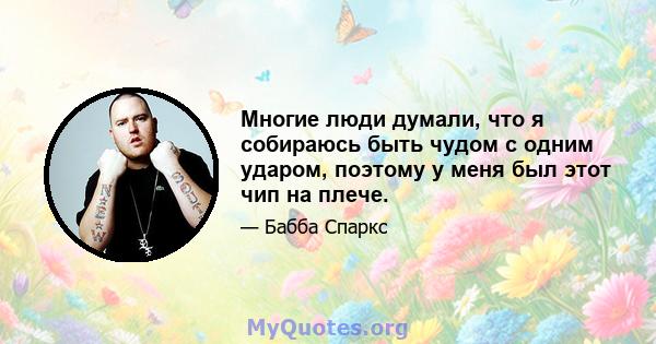 Многие люди думали, что я собираюсь быть чудом с одним ударом, поэтому у меня был этот чип на плече.