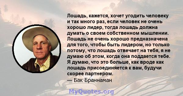 Лошадь, кажется, хочет угодить человеку и так много раз, если человек не очень хорошо лидер, тогда лошадь должна думать о своем собственном мышлении. Лошадь не очень хорошо предназначена для того, чтобы быть лидером, но 