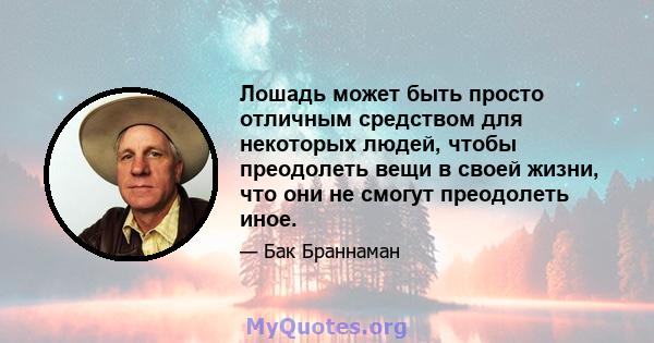 Лошадь может быть просто отличным средством для некоторых людей, чтобы преодолеть вещи в своей жизни, что они не смогут преодолеть иное.