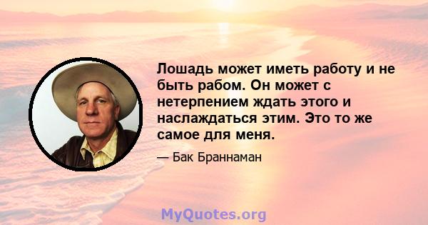 Лошадь может иметь работу и не быть рабом. Он может с нетерпением ждать этого и наслаждаться этим. Это то же самое для меня.