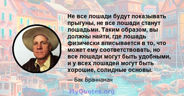 Не все лошади будут показывать прыгуны, не все лошади станут лошадьми. Таким образом, вы должны найти, где лошадь физически вписывается в то, что может ему соответствовать, но все лошади могут быть удобными, и у всех