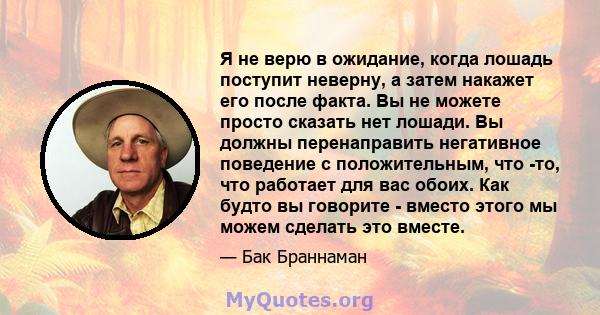 Я не верю в ожидание, когда лошадь поступит неверну, а затем накажет его после факта. Вы не можете просто сказать нет лошади. Вы должны перенаправить негативное поведение с положительным, что -то, что работает для вас