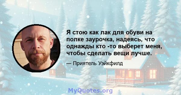 Я стою как лак для обуви на полке заурочка, надеясь, что однажды кто -то выберет меня, чтобы сделать вещи лучше.