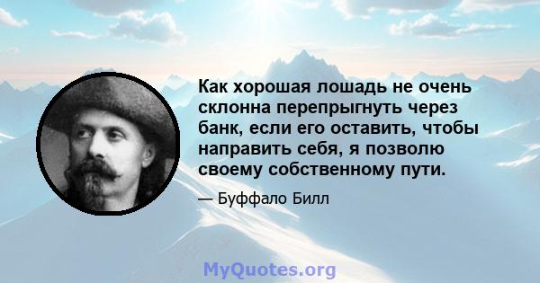 Как хорошая лошадь не очень склонна перепрыгнуть через банк, если его оставить, чтобы направить себя, я позволю своему собственному пути.