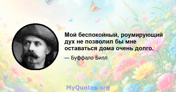 Мой беспокойный, роумирующий дух не позволил бы мне оставаться дома очень долго.