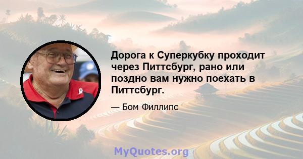 Дорога к Суперкубку проходит через Питтсбург, рано или поздно вам нужно поехать в Питтсбург.