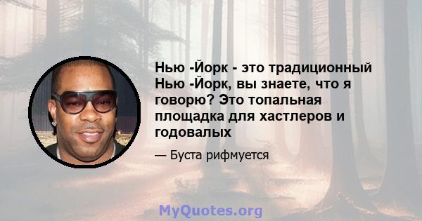 Нью -Йорк - это традиционный Нью -Йорк, вы знаете, что я говорю? Это топальная площадка для хастлеров и годовалых