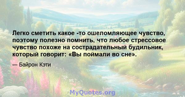 Легко сметить какое -то ошеломляющее чувство, поэтому полезно помнить, что любое стрессовое чувство похоже на сострадательный будильник, который говорит: «Вы поймали во сне».