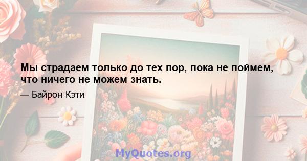 Мы страдаем только до тех пор, пока не поймем, что ничего не можем знать.