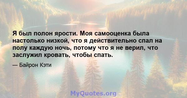 Я был полон ярости. Моя самооценка была настолько низкой, что я действительно спал на полу каждую ночь, потому что я не верил, что заслужил кровать, чтобы спать.