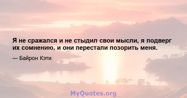 Я не сражался и не стыдил свои мысли, я подверг их сомнению, и они перестали позорить меня.