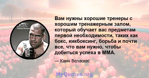 Вам нужны хорошие тренеры с хорошим тренажерным залом, который обучает вас предметам первой необходимости, таких как бокс, кикбоксинг, борьба и почти все, что вам нужно, чтобы добиться успеха в ММА.