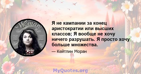 Я не кампании за конец аристократии или высших классов; Я вообще не хочу ничего разрушать. Я просто хочу больше множества.