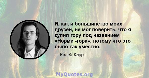 Я, как и большинство моих друзей, не мог поверить, что я купил гору под названием «Норми -гора», потому что это было так уместно.