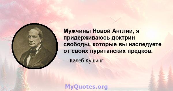 Мужчины Новой Англии, я придерживаюсь доктрин свободы, которые вы наследуете от своих пуританских предков.