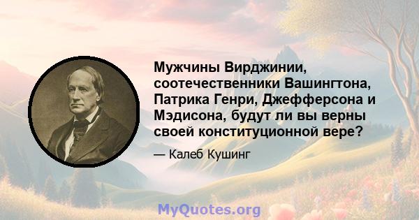 Мужчины Вирджинии, соотечественники Вашингтона, Патрика Генри, Джефферсона и Мэдисона, будут ли вы верны своей конституционной вере?