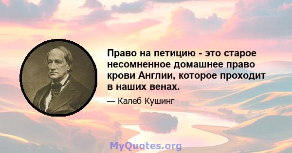 Право на петицию - это старое несомненное домашнее право крови Англии, которое проходит в наших венах.