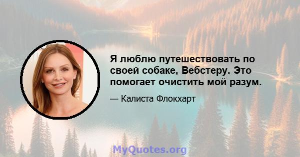 Я люблю путешествовать по своей собаке, Вебстеру. Это помогает очистить мой разум.