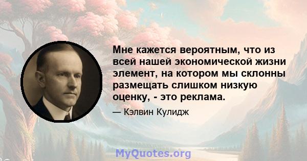 Мне кажется вероятным, что из всей нашей экономической жизни элемент, на котором мы склонны размещать слишком низкую оценку, - это реклама.