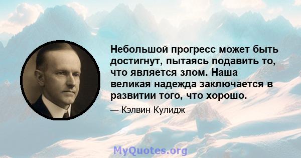 Небольшой прогресс может быть достигнут, пытаясь подавить то, что является злом. Наша великая надежда заключается в развитии того, что хорошо.