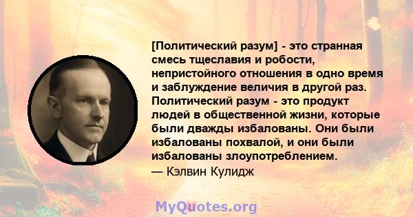 [Политический разум] - это странная смесь тщеславия и робости, непристойного отношения в одно время и заблуждение величия в другой раз. Политический разум - это продукт людей в общественной жизни, которые были дважды