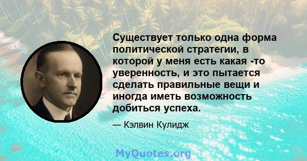 Существует только одна форма политической стратегии, в которой у меня есть какая -то уверенность, и это пытается сделать правильные вещи и иногда иметь возможность добиться успеха.