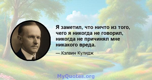 Я заметил, что ничто из того, чего я никогда не говорил, никогда не причинял мне никакого вреда.