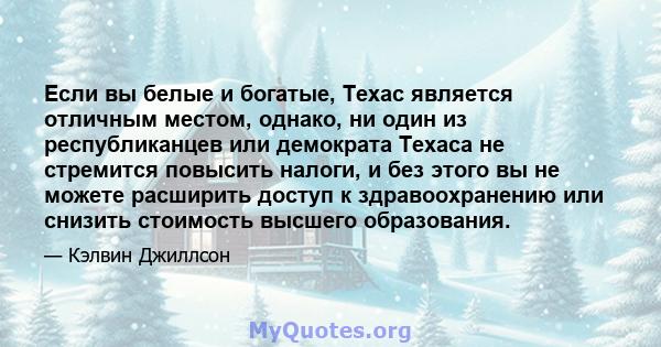 Если вы белые и богатые, Техас является отличным местом, однако, ни один из республиканцев или демократа Техаса не стремится повысить налоги, и без этого вы не можете расширить доступ к здравоохранению или снизить