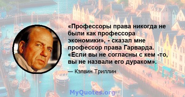 «Профессоры права никогда не были как профессора экономики», - сказал мне профессор права Гарварда. «Если вы не согласны с кем -то, вы не назвали его дураком».