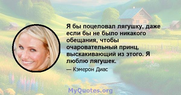 Я бы поцеловал лягушку, даже если бы не было никакого обещания, чтобы очаровательный принц, выскакивающий из этого. Я люблю лягушек.