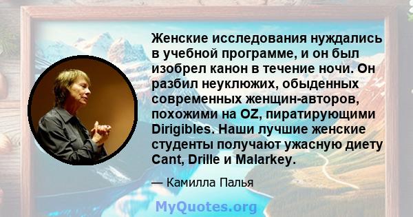 Женские исследования нуждались в учебной программе, и он был изобрел канон в течение ночи. Он разбил неуклюжих, обыденных современных женщин-авторов, похожими на OZ, пиратирующими Dirigibles. Наши лучшие женские