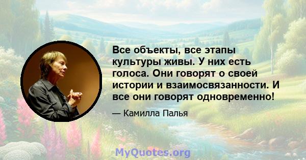 Все объекты, все этапы культуры живы. У них есть голоса. Они говорят о своей истории и взаимосвязанности. И все они говорят одновременно!