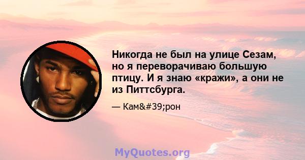 Никогда не был на улице Сезам, но я переворачиваю большую птицу. И я знаю «кражи», а они не из Питтсбурга.