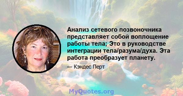 Анализ сетевого позвоночника представляет собой воплощение работы тела; Это в руководстве интеграции тела/разума/духа. Эта работа преобразует планету.