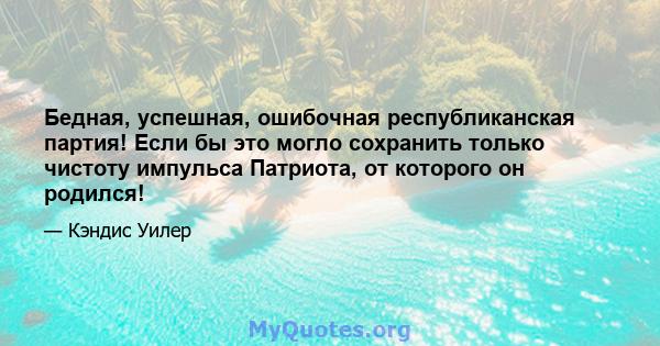 Бедная, успешная, ошибочная республиканская партия! Если бы это могло сохранить только чистоту импульса Патриота, от которого он родился!