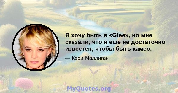 Я хочу быть в «Glee», но мне сказали, что я еще не достаточно известен, чтобы быть камео.