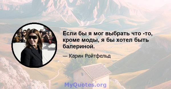 Если бы я мог выбрать что -то, кроме моды, я бы хотел быть балериной.