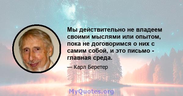 Мы действительно не владеем своими мыслями или опытом, пока не договоримся о них с самим собой, и это письмо - главная среда.