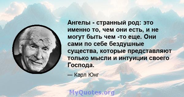 Ангелы - странный род: это именно то, чем они есть, и не могут быть чем -то еще. Они сами по себе бездушные существа, которые представляют только мысли и интуиции своего Господа.