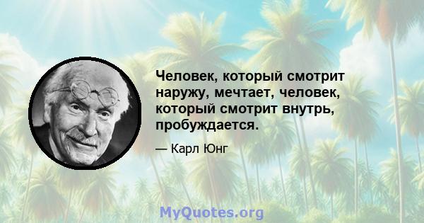 Человек, который смотрит наружу, мечтает, человек, который смотрит внутрь, пробуждается.