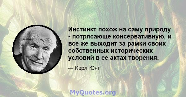 Инстинкт похож на саму природу - потрясающе консервативную, и все же выходит за рамки своих собственных исторических условий в ее актах творения.