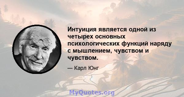 Интуиция является одной из четырех основных психологических функций наряду с мышлением, чувством и чувством.