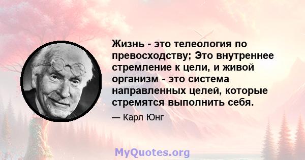 Жизнь - это телеология по превосходству; Это внутреннее стремление к цели, и живой организм - это система направленных целей, которые стремятся выполнить себя.