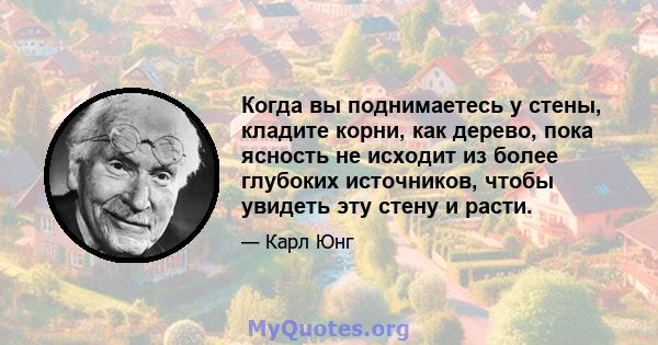 Когда вы поднимаетесь у стены, кладите корни, как дерево, пока ясность не исходит из более глубоких источников, чтобы увидеть эту стену и расти.