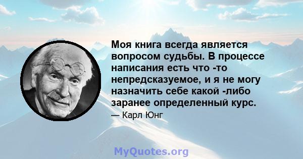 Моя книга всегда является вопросом судьбы. В процессе написания есть что -то непредсказуемое, и я не могу назначить себе какой -либо заранее определенный курс.