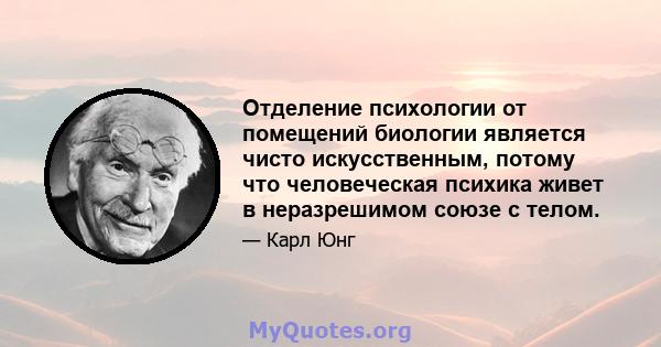 Отделение психологии от помещений биологии является чисто искусственным, потому что человеческая психика живет в неразрешимом союзе с телом.